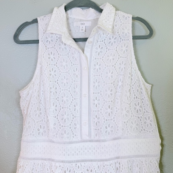 1901 Cotton White Eyelet Cottagecore Button Up Sleeveless Bohemian Midi Dress 12 - Picture 5 of 13